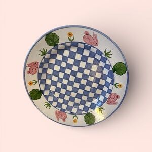Portuguese platter featuring blue and white Checkered Plate with Bunny Design